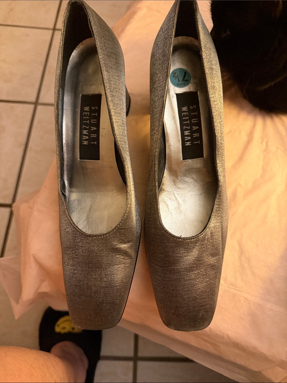 Stuart Weitzman Metallic Silver Square-Toe Pumps